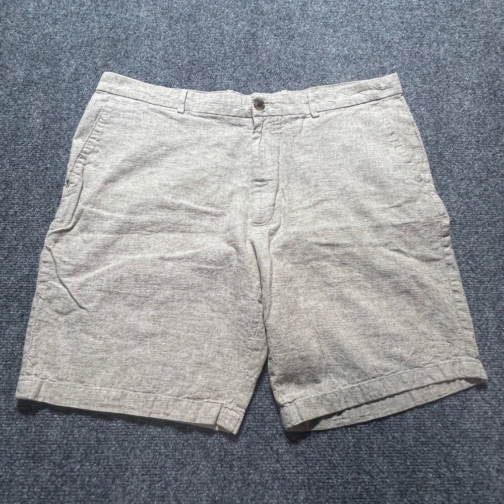 Mens Linen Cotton Blend Shorts Beige Khaki Size 38 Perry Ellis
